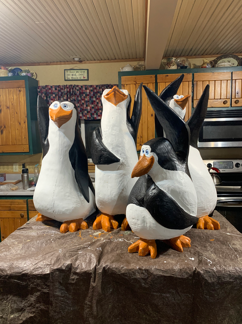 penguins wood carving chainsaw carving large custom art