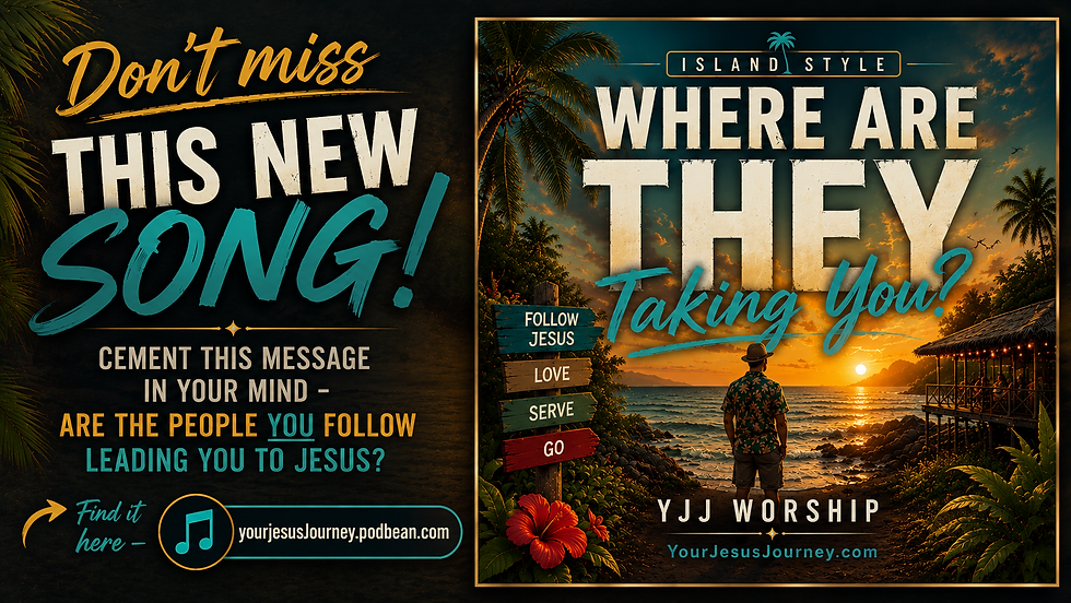 Split-screen worship promo with tropical sunset, lone man by sea, and bold text: Don’t miss this new song