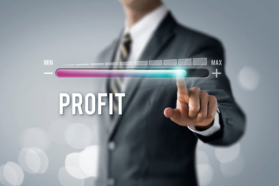A travel agent in a suit pressing a button with the word profit