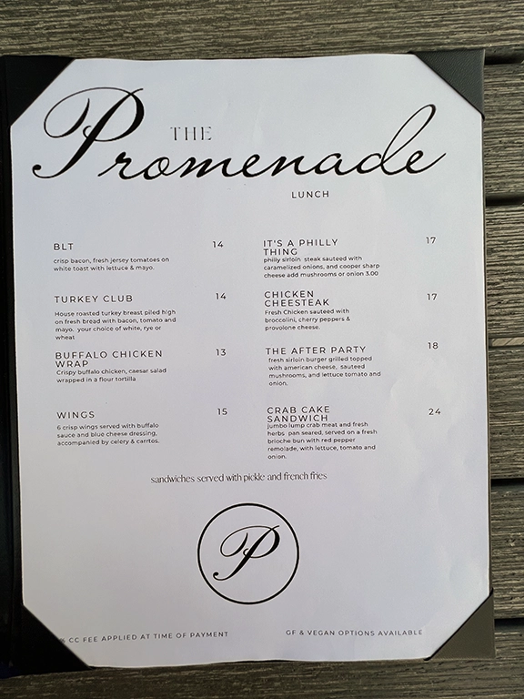 Lunch Menu The Promenade Avon NJ