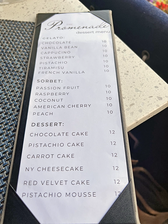 Dessert Menu The Promenade Avon NJ