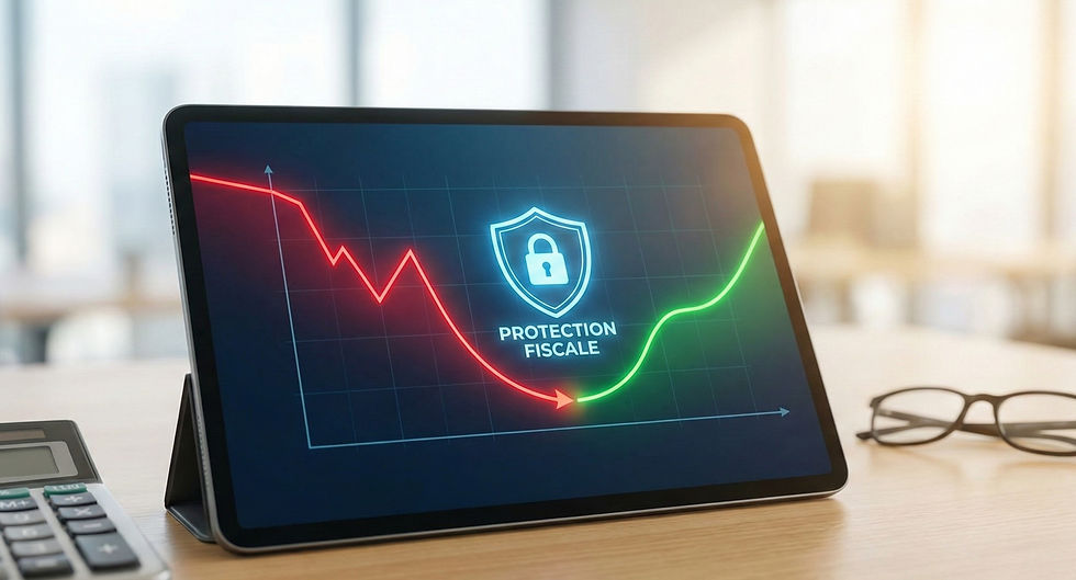 Graphique financier montrant une courbe passant de la perte au profit, illustrant le report de pertes fiscales.