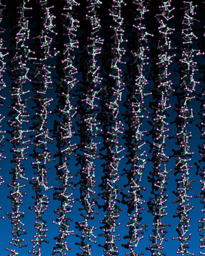 Molecular ordering of the ice VII structure. The liquid/ice VII interface plays a key role in the nucleation process, resulting in critical clusters of less than 100 molecules needed to crystallize the sample at high pressure. @LLNL