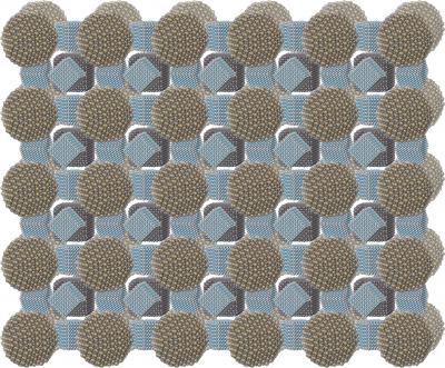 Researchers combined perovskite nanocubes - tiny crystals with useful electrical or optical properties - with spherical nanoparticles to form a regular, repeating structure called a superlattice. Some of these structures displayed superfluorescence, "a burst of photons." @ Maksym Kovalenko and Ihor Cherniukh/ETH Zürich, the Swiss Federal Institute of Technology