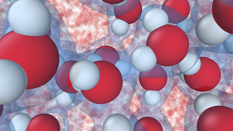 Researchers at Princeton University combined artificial intelligence and quantum mechanics to simulate what happens at the molecular level when water freezes. The result is the most complete yet simulation of the first steps in ice “nucleation,” a process important for climate and weather modeling. Image credit: Pablo Piaggi, Princeton University