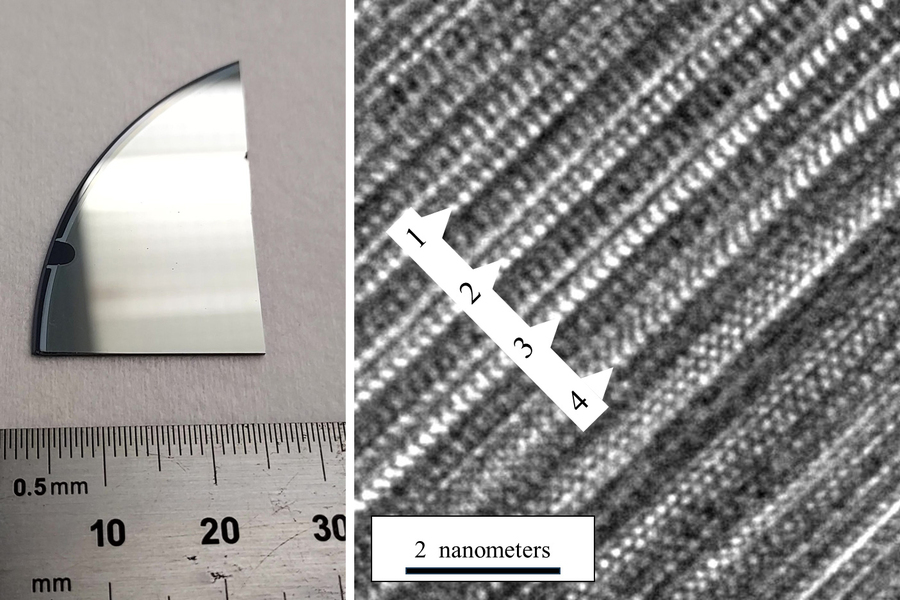 Caption:The thin film’s microscopic crystal structure, with minimized defects, allows electrons to flow through with high mobility. Credits:Credit: Courtesy of the researchers