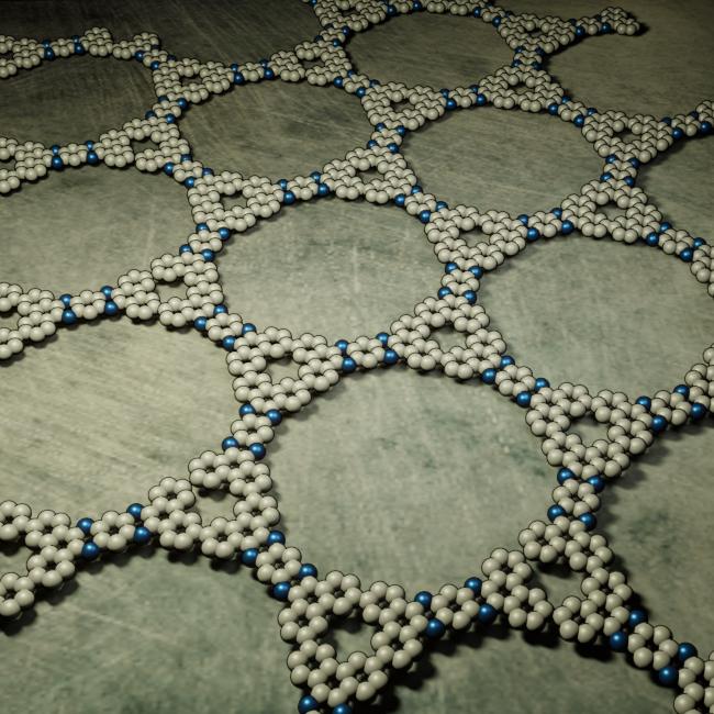 Kagome graphene is characterized by a regular lattice of hexagons and triangles. It behaves as a semiconductor and may also have unusual electrical properties. @ R. Pawlak, Department of Physics, University of Basel)