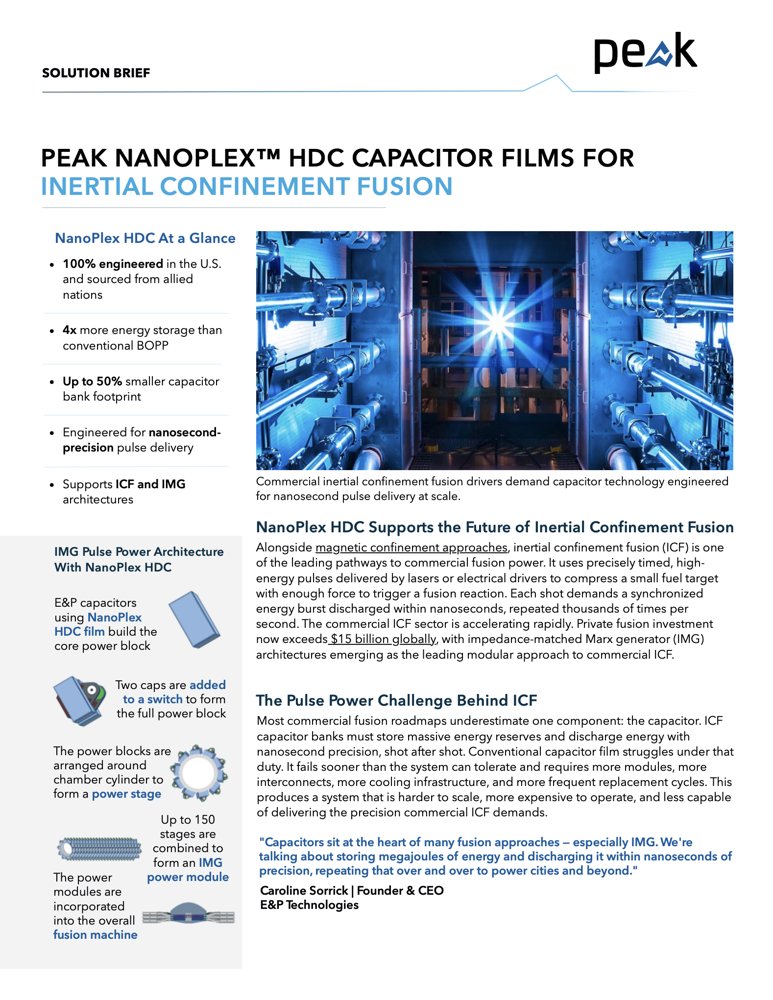 Peak NanoPlex™ HDC Capacitor Films for Inertial Confinement Fusion