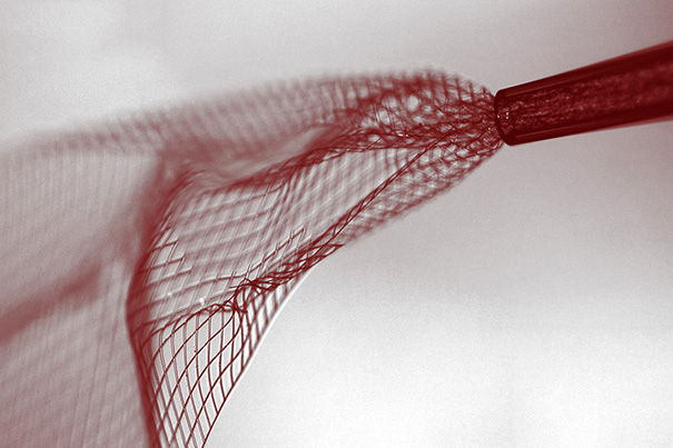 Image courtesy of Lieber Research Group, Harvard University Bright-field image showing the mesh electronics being injected through sub-100 micrometer inner diameter glass needle into aqueous solution.