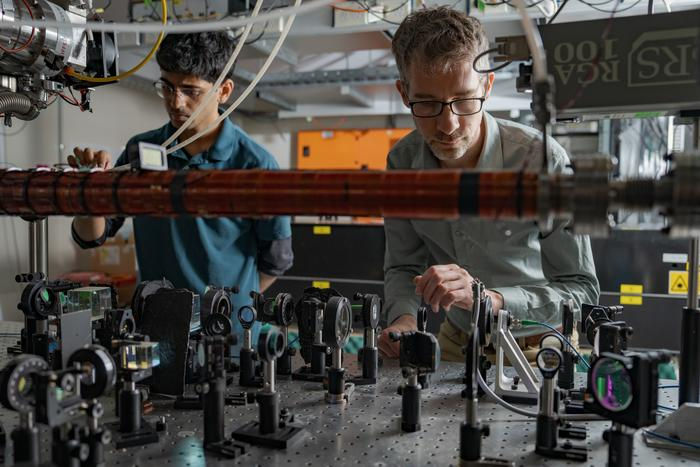 Yogesh Sridhar and Dr Sean Hodgman (right). Photo: Nic Vevers/ANU