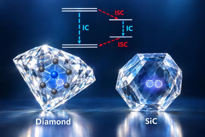 Researchers in Galli Group at the University of Chicago Pritzker School of Molecular Engineering (UChicago PME) have built a computational framework that captures the full optical cycle of such spin defects, including the prediction of internal conversion, a process particularly hard to model. (Image courtesy of Galli Group)