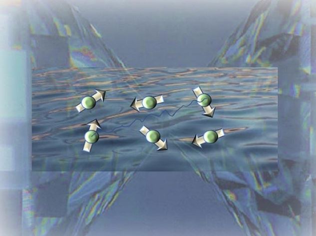 Artist’s rendering of electron spins frustrated as the sample of magnetic material is pressurized into a spin liquid state. (Image by Daniel Haskel.)