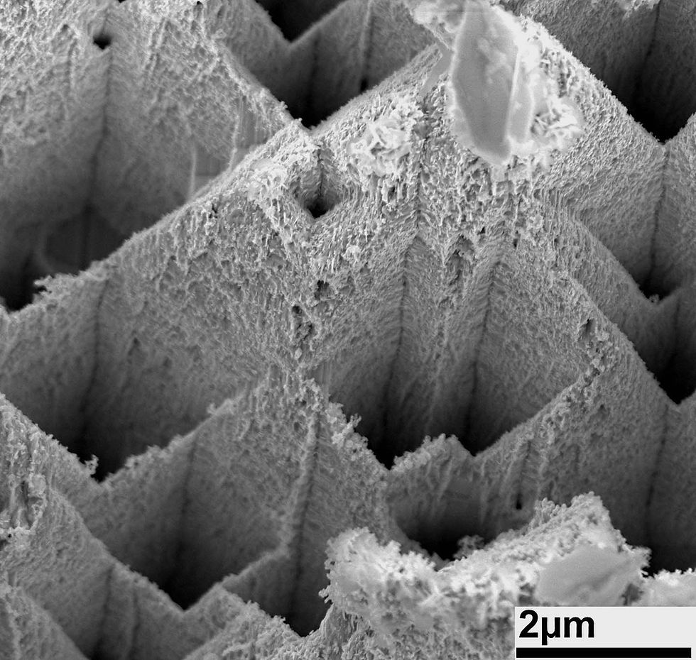 The roughened surface structure of zinc in 10,000x magnification (2 μm = 0.002 mm). Photo/Copyright: Melike Baytekin?Gerngroß