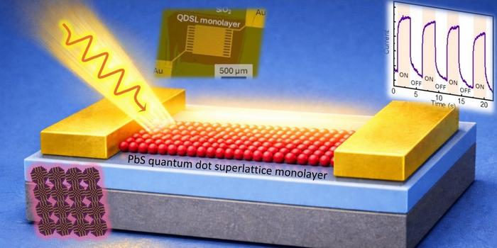 Schematic and picture of the PbS epitaxially connected QDSL photodetector. Although the superlattice consists of a single monolayer, it has demonstrated high sensitivity and detection efficiency in the visible and infrared spectral regions. @Dr. Satria Zulkarnaen Bisri, Tokyo University of Agriculture and Technology, Japan