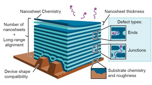 Artist’s rendition of stacked nanosheets for high-performance barrier coating, which requires a minimization of defects. @ Qingteng Zhang/Argonne National Laboratory