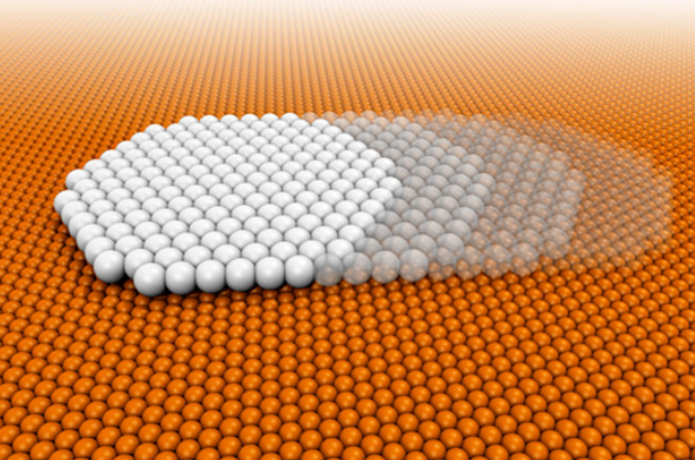xenon islands on a copper substrate (Cu 111), simulation (credits SISSA)