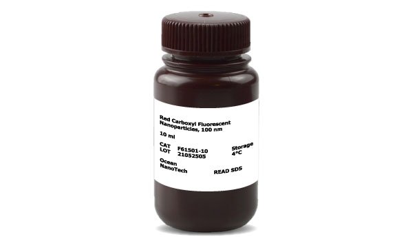 Red Carboxyl Fluorescent Nanoparticles, Combo Pack, any three sizes from 100 nm to 600 nm