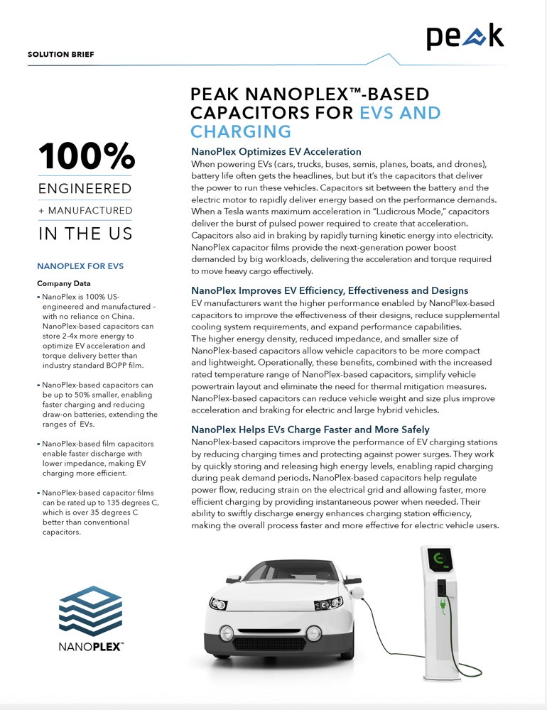 Peak NanoPlex-Based Capacitors for EVs and Charging