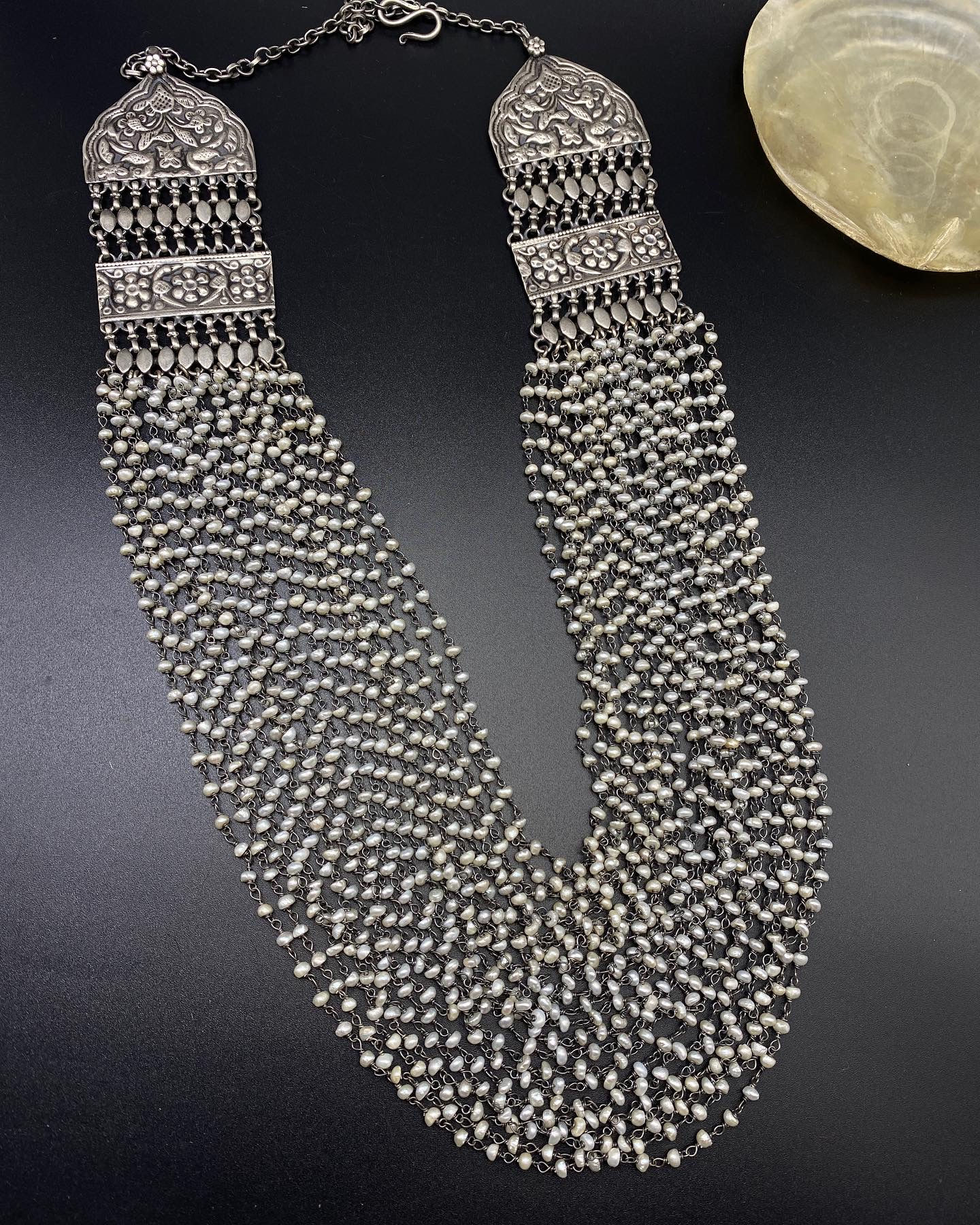 925 PURE SILVER MULTI LAYER PEARL CHAIN NECKLACE 