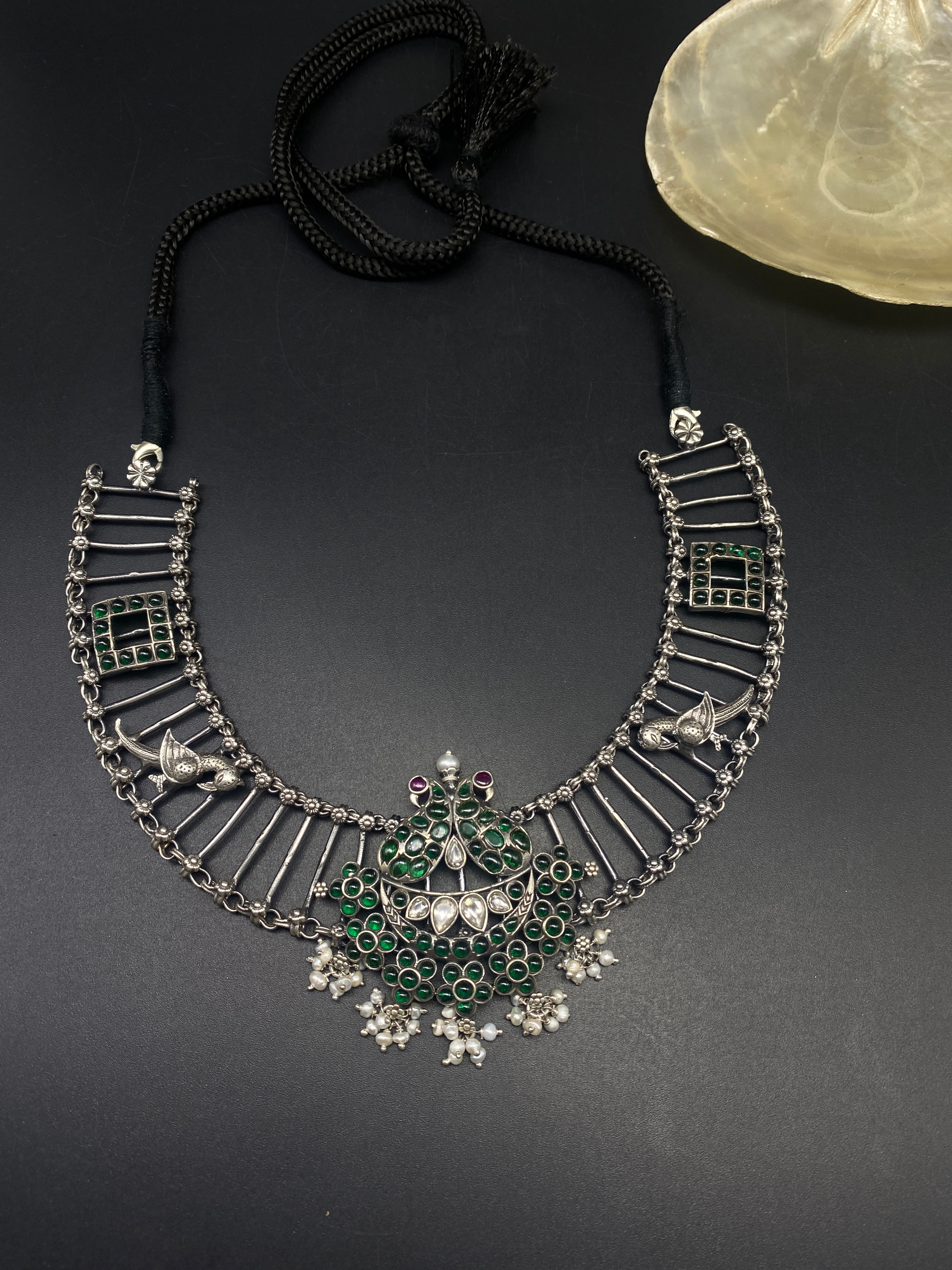 925 PURE SILVER ETHNIC STYLE CHOKER NECKLACE 