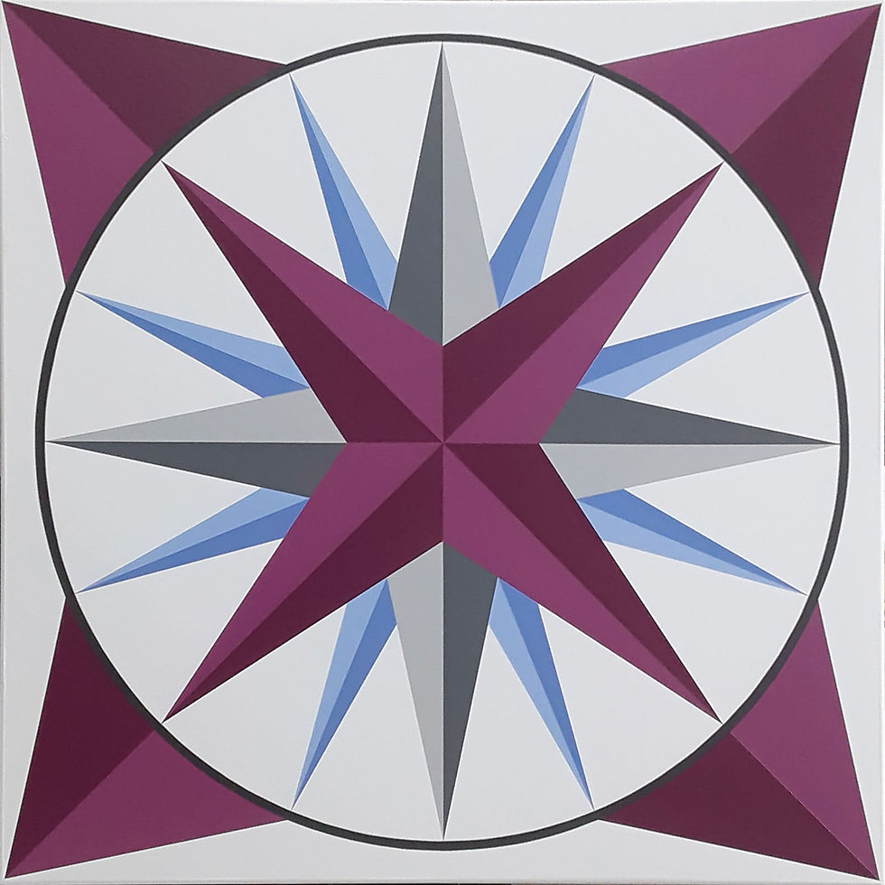 Thumbnail: Mariner's Compass Circle barn quilt pattern product image in blue and purple