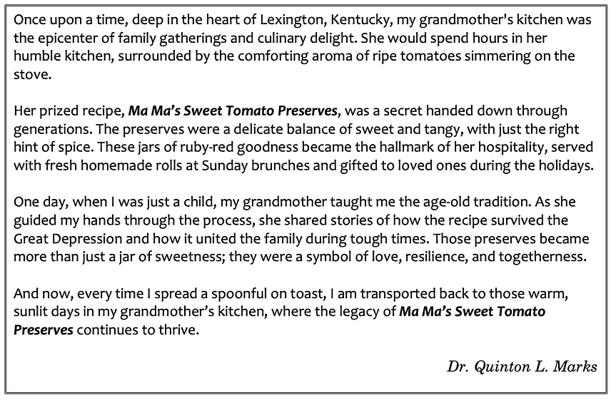 MaMa's Sweet Tomato Preserves Story