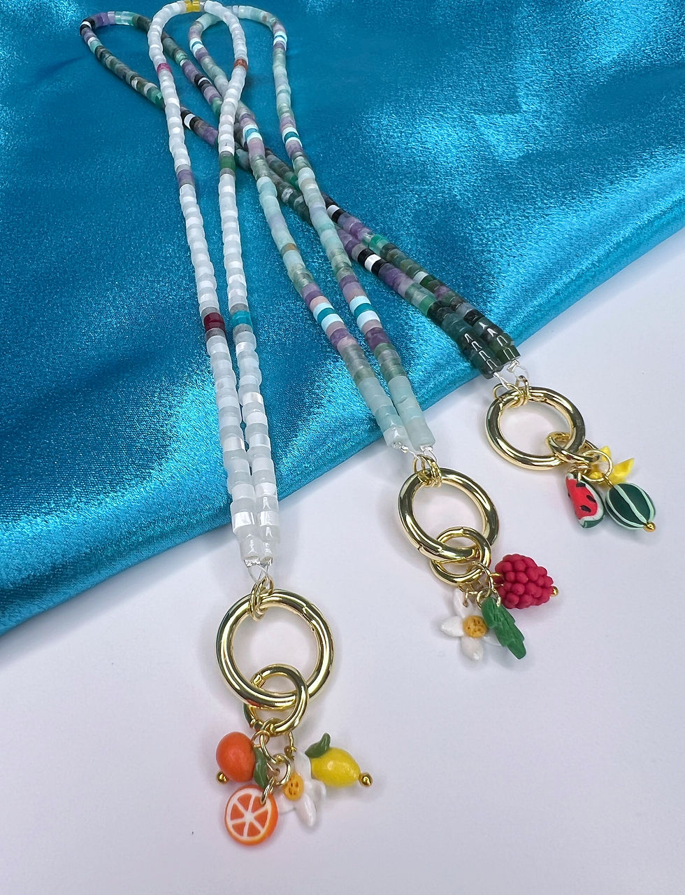 Thumbnail: Pale Blue Gemstone Charm Necklace with Gold Filled Clasp