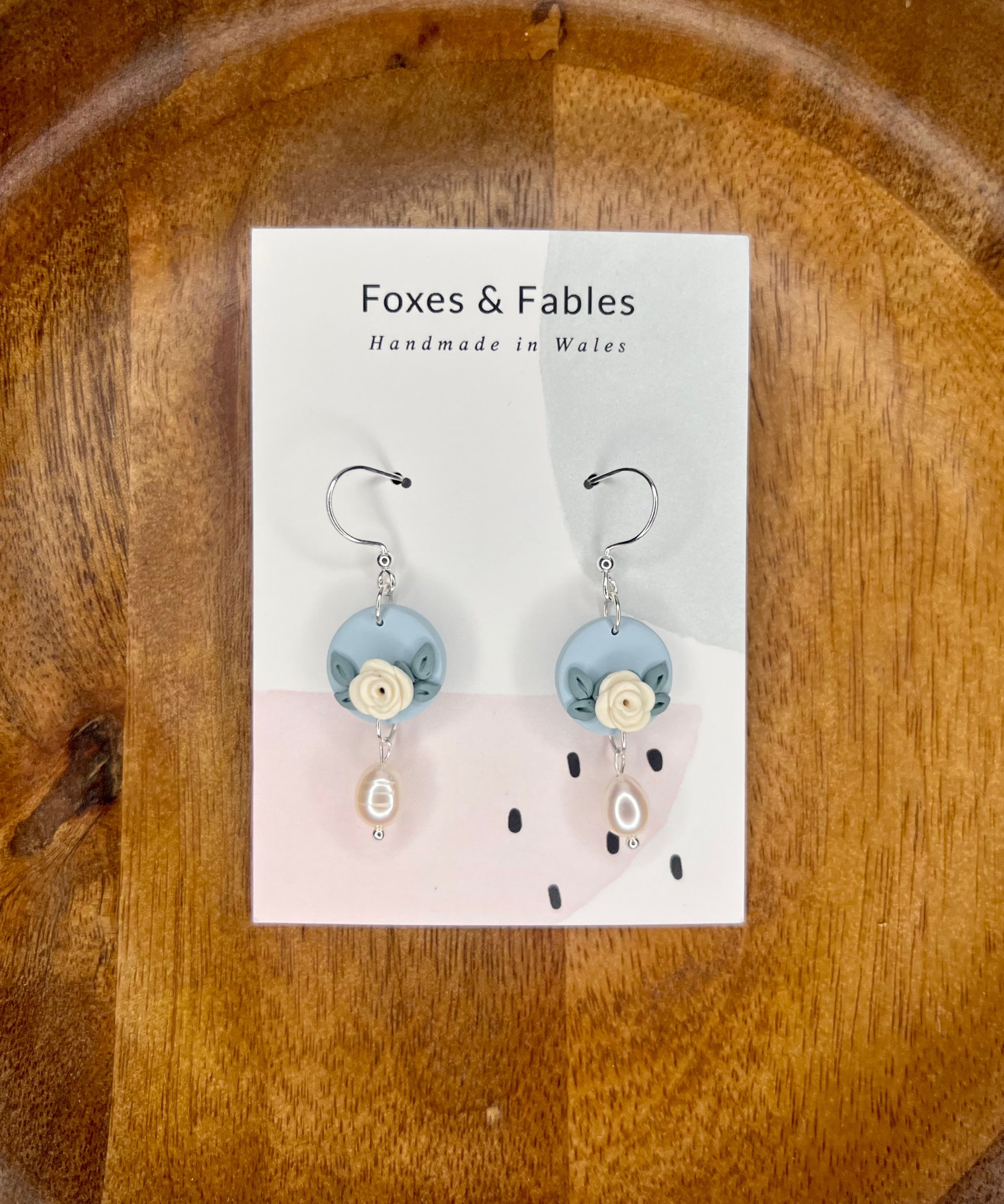 Handmade blue and white Bridgerton style earrings