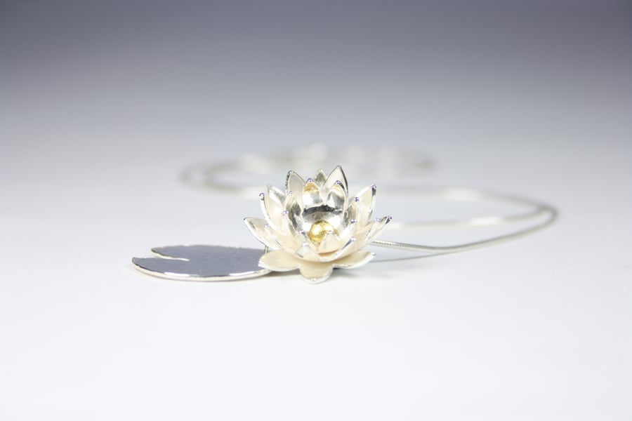 Thumbnail: Water Lily Pendant, Summer Flower Necklace