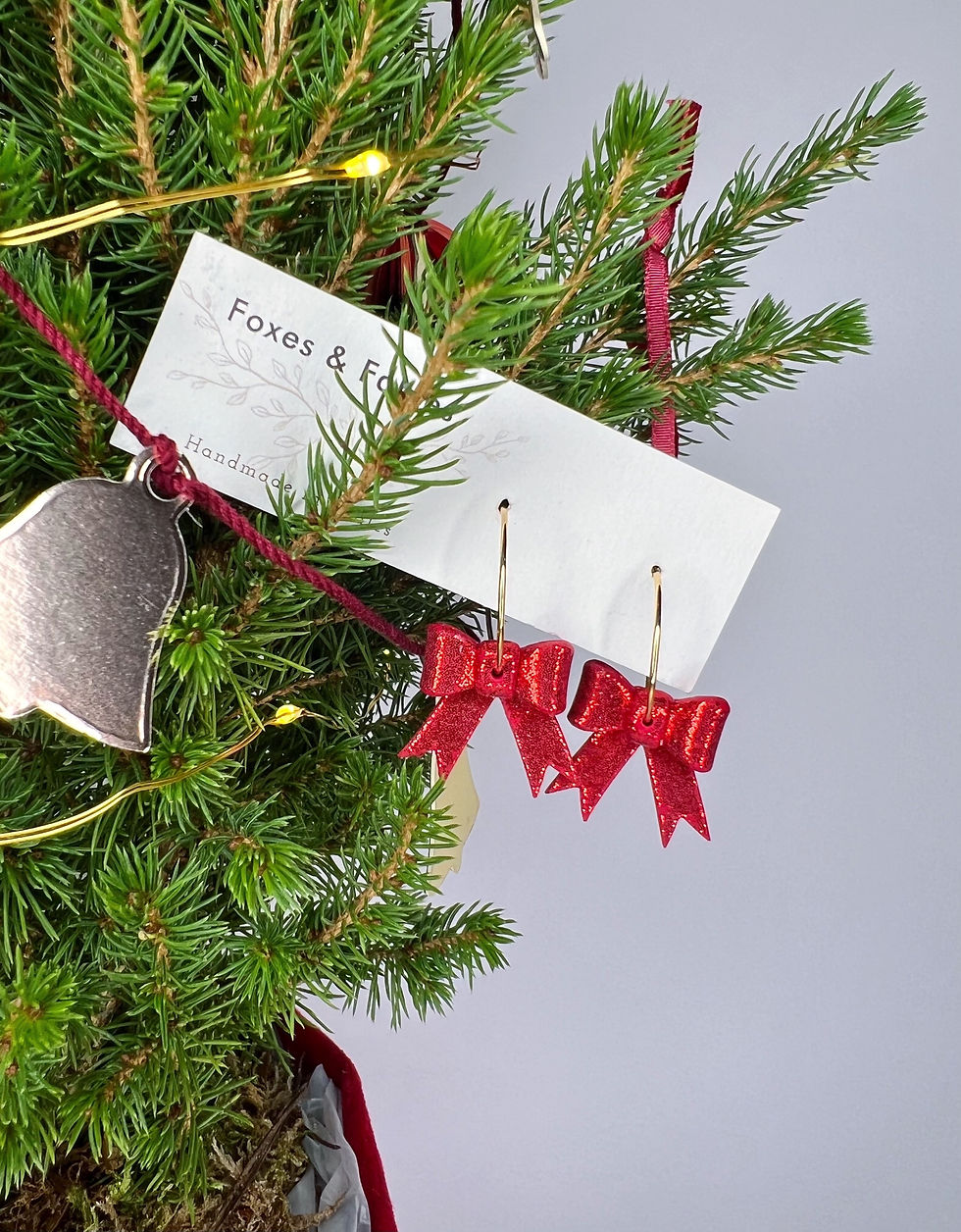 Sparkly Red Bow Hoop Earrings