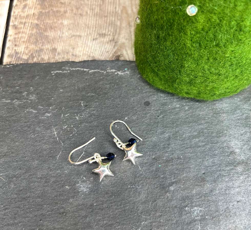 Thumbnail: Solid Silver Star Dropper Earrings