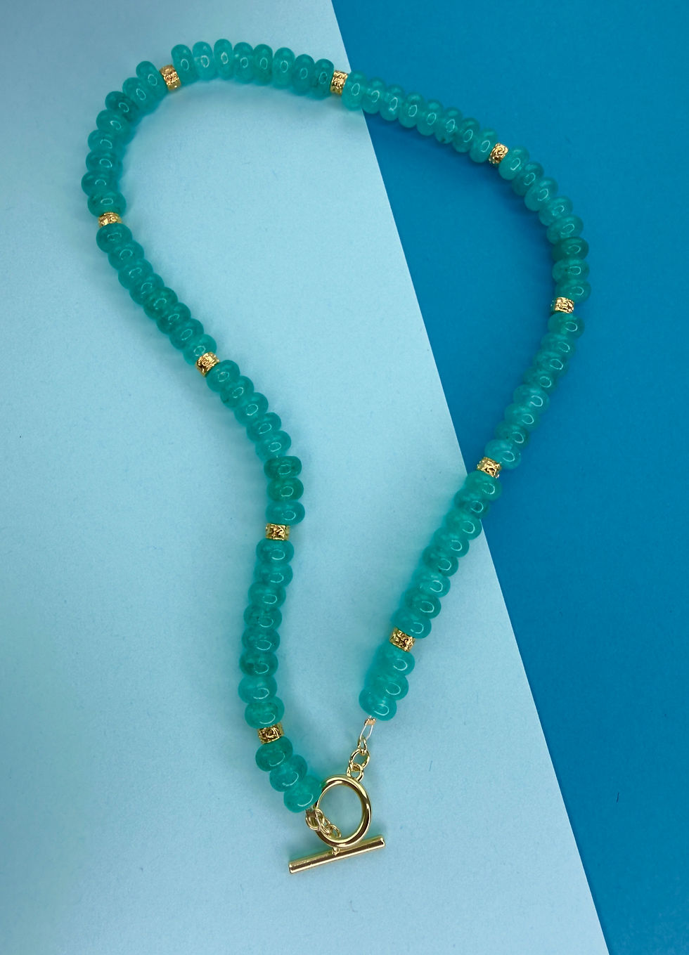 Thumbnail: Turquoise Gemstone Charm Necklace with Gold Filled T Bar Clasp