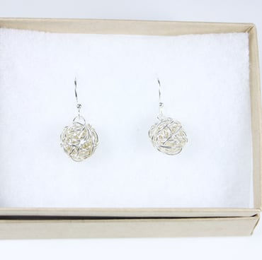 Thumbnail: Delicate Silver Wire Bead Dropper Earrings Handmade