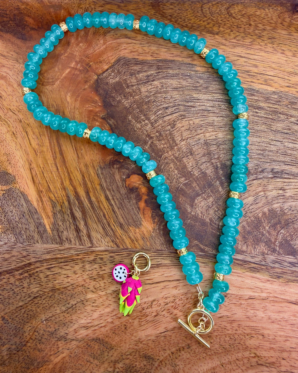 Thumbnail: Turquoise Gemstone Charm Necklace with Gold Filled T Bar Clasp