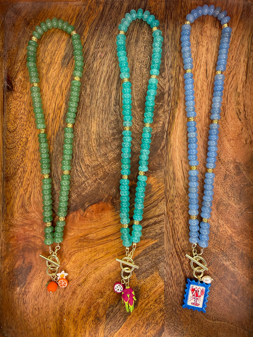 Thumbnail: Turquoise Gemstone Charm Necklace with Gold Filled T Bar Clasp