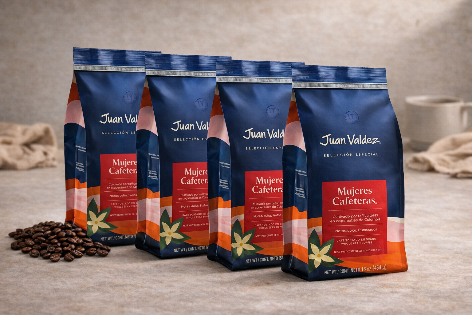 Voordeel pack 4 x Mujeres Cafetaras Medium Roast 454 Gr - Bonen