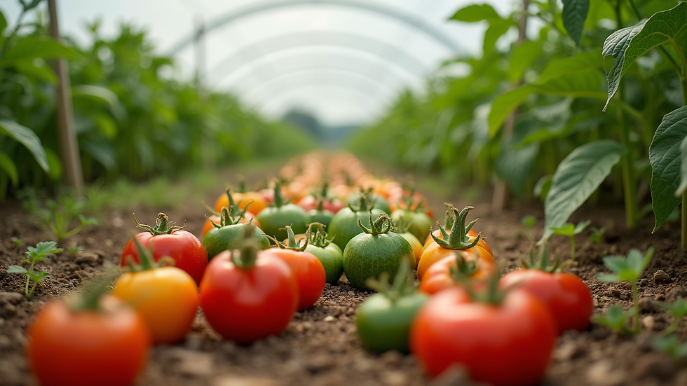 Eye-level view of a vibrant vegetable garden at Luckett Farms