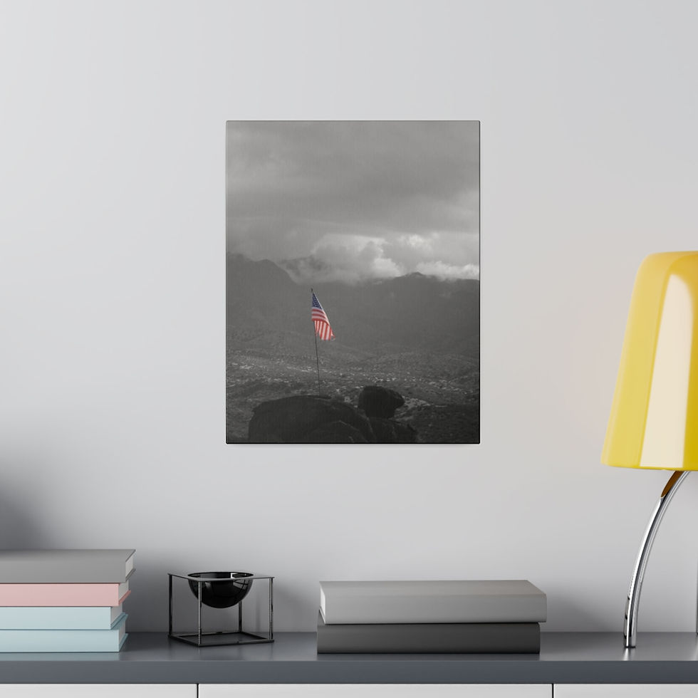 Thumbnail: American Flag on a Cliff in Arizona Colored Black & White Matte Canvas Stretched