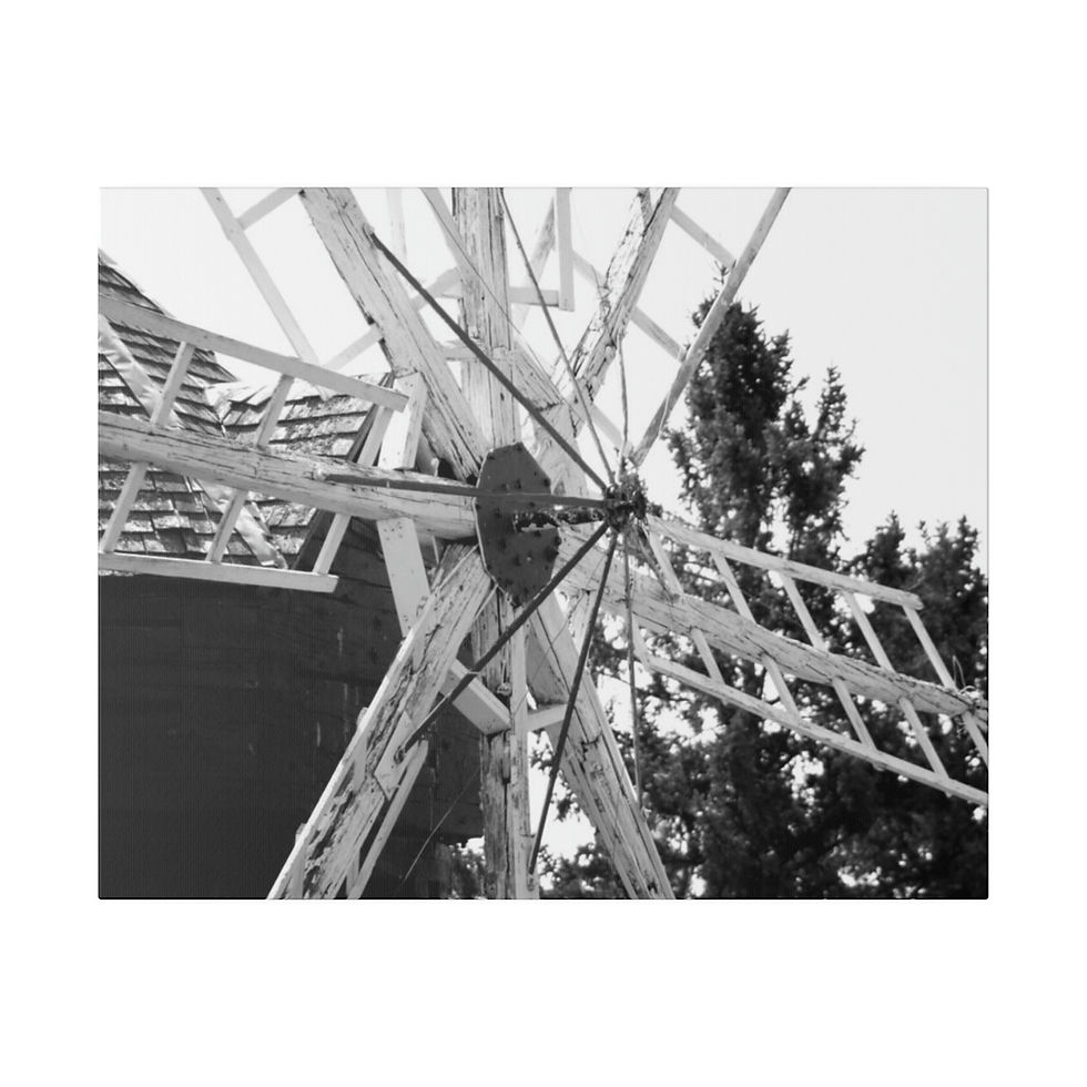 Thumbnail: Black & White Old Dutch Windmill Sails Close-Up Matte Canvas Stretched