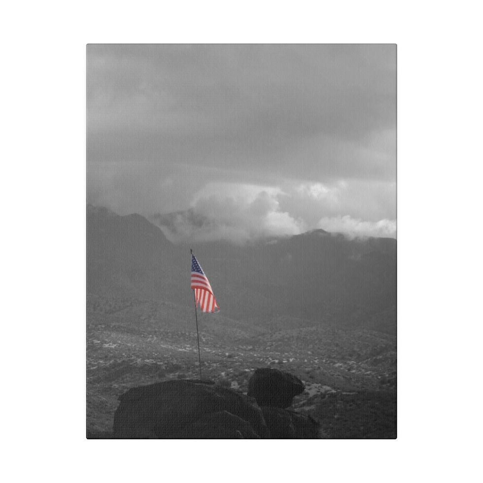 Thumbnail: American Flag on a Cliff in Arizona Colored Black & White Matte Canvas Stretched