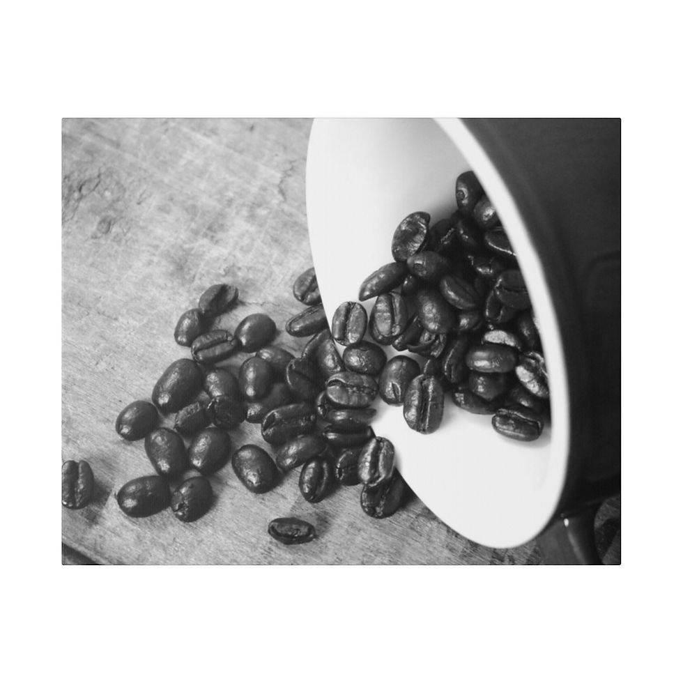 Thumbnail: Black & White Coffee Beans Spilling out of a Mug Matte Canvas Stretched
