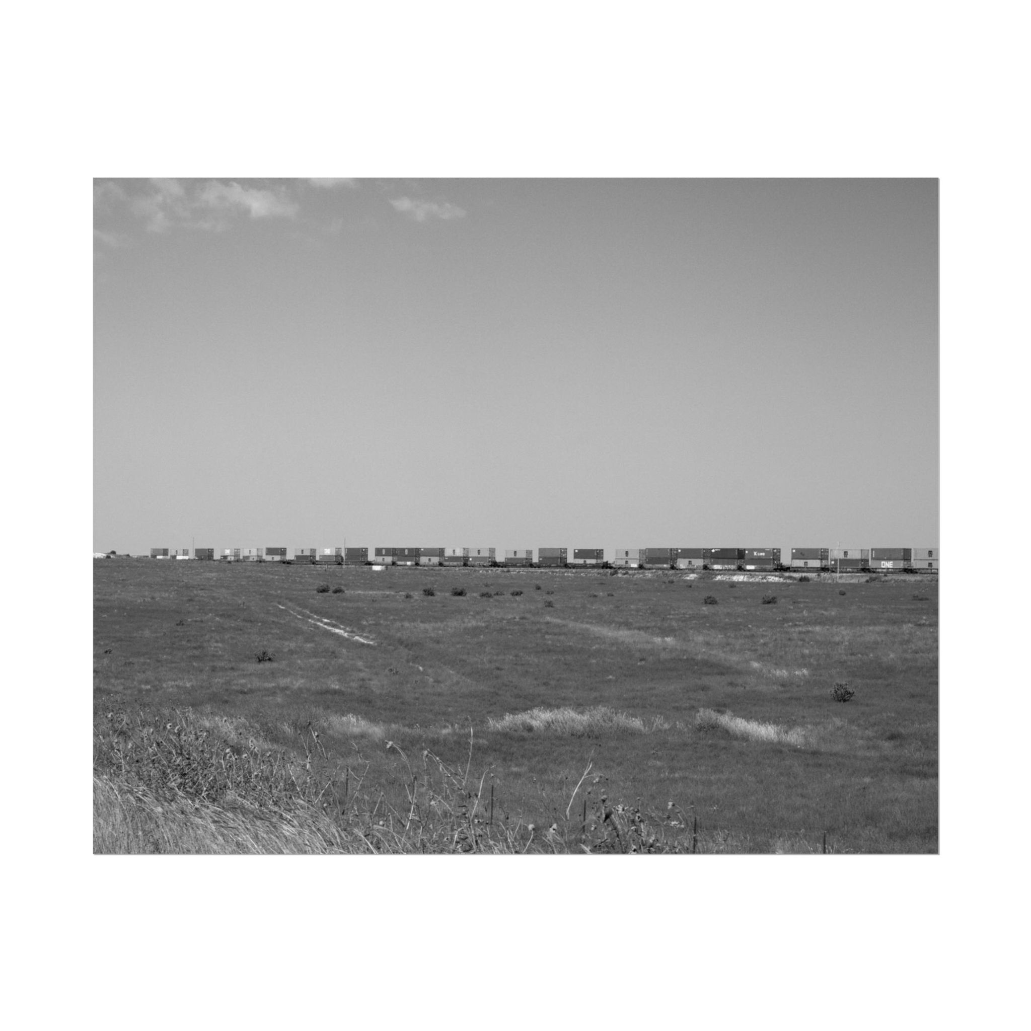 Black & White Cargo Train Running Through the Rural Oklahoma Photography Print