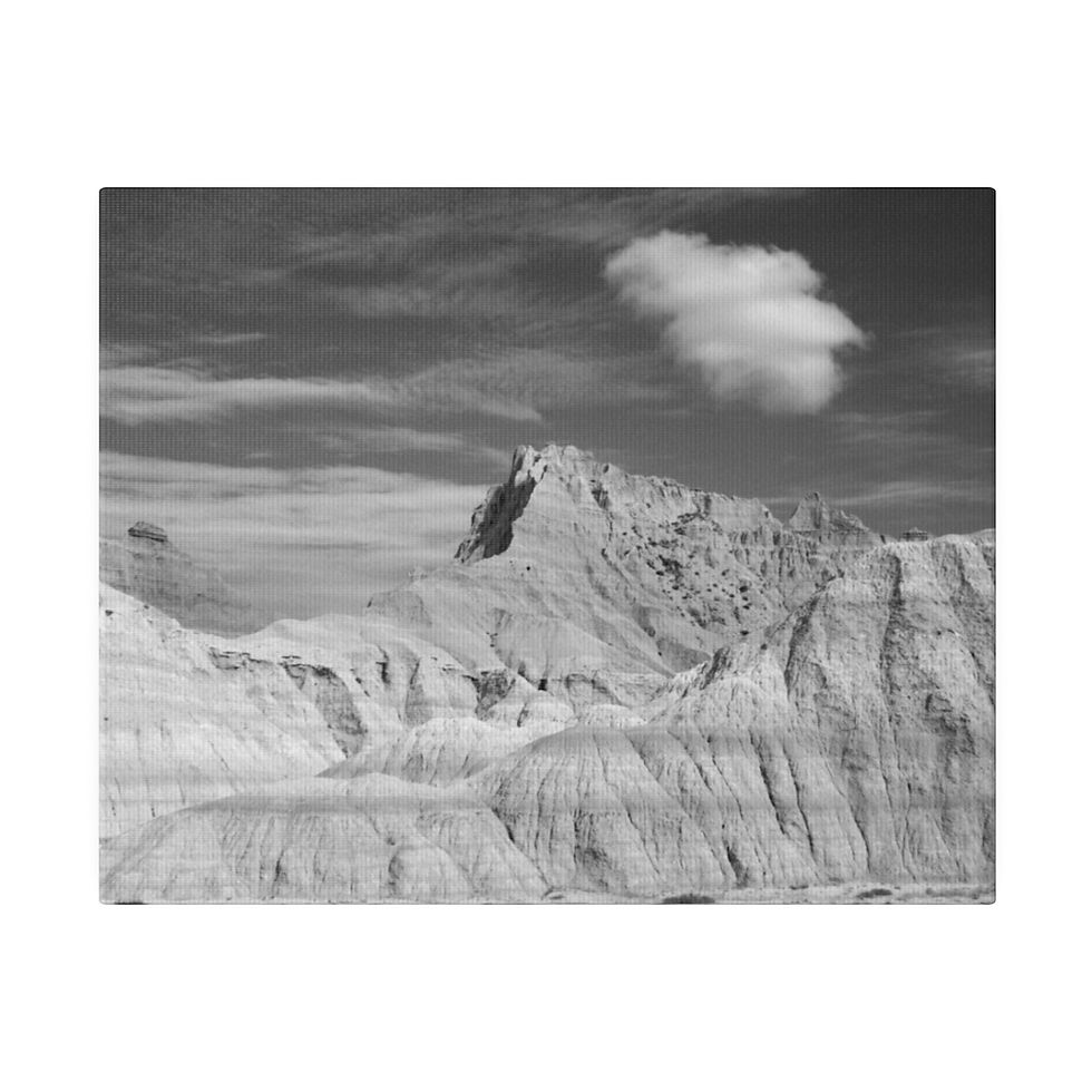 Thumbnail: Black & White Jagged Peaks in the Badlands Matte Canvas