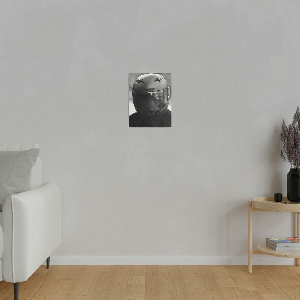 Thumbnail: Black & White Man in a Motorcycle Helmet Matte Canvas Stretched