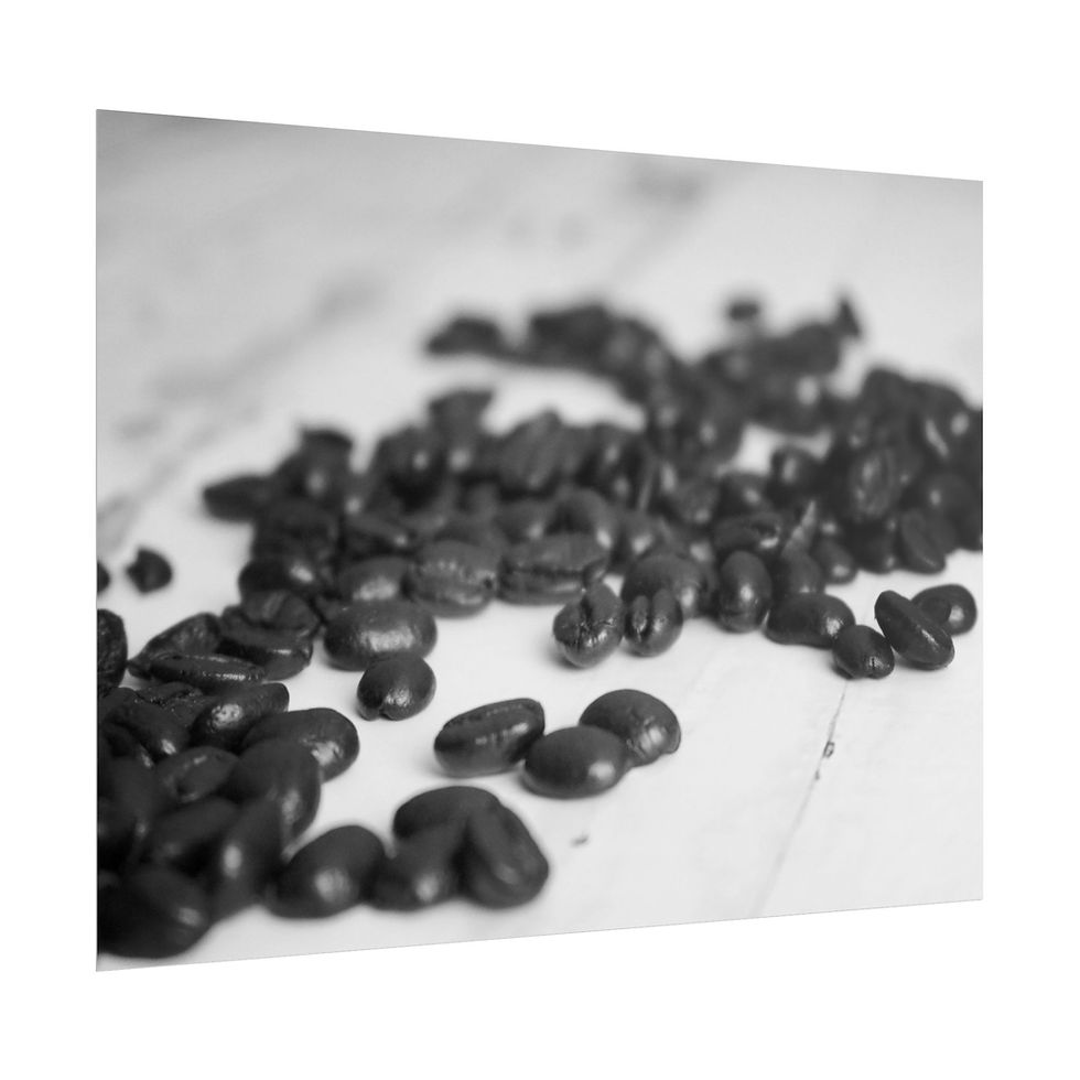 Thumbnail: Black &  White Coffee Beans Scattered on an Old Table Photography Poster Print