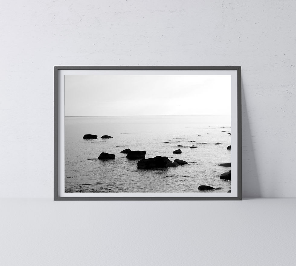 Thumbnail: Black & White Rocks in the Lake Along the Shore Photographic Print