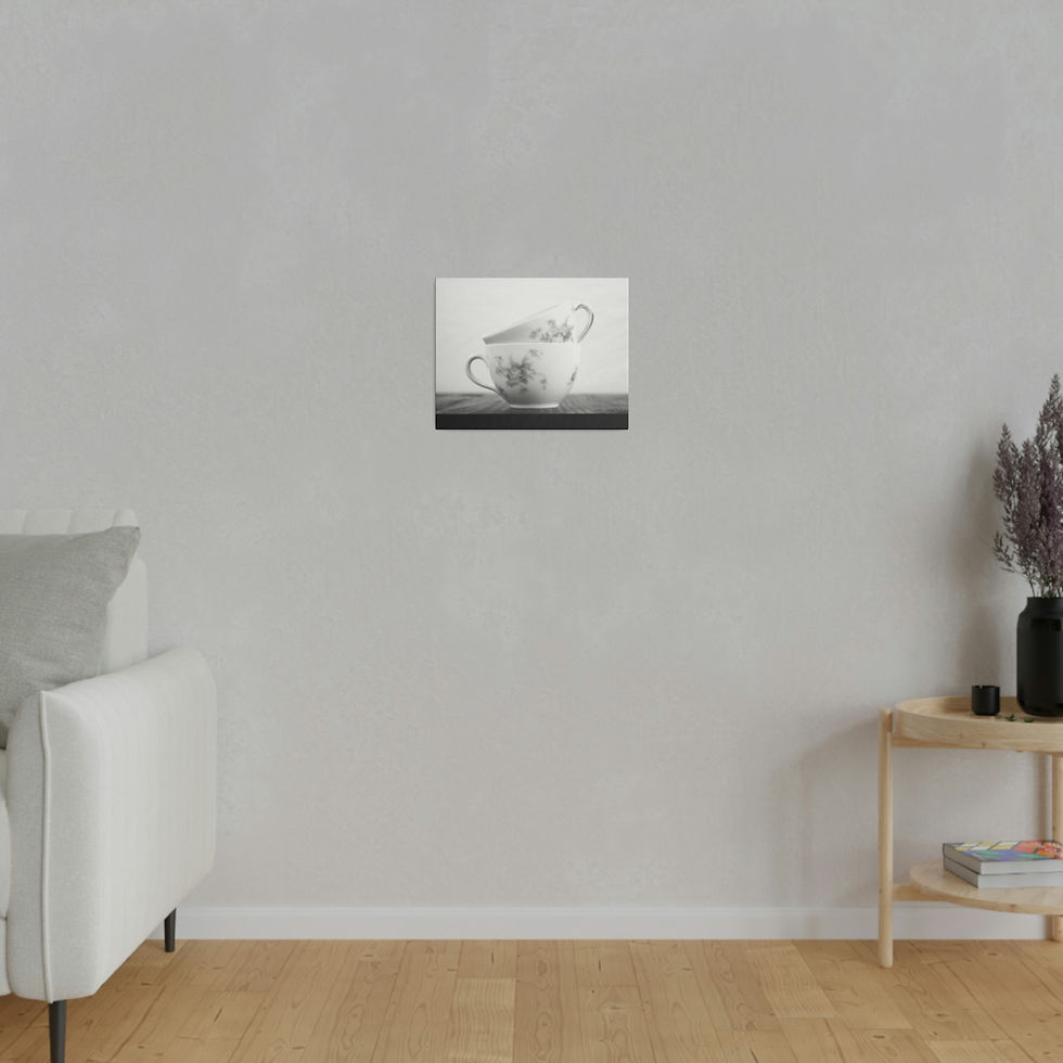 Thumbnail: Black & White Vintage Floral Tea Cups on a Table Matte Canvas Stretched