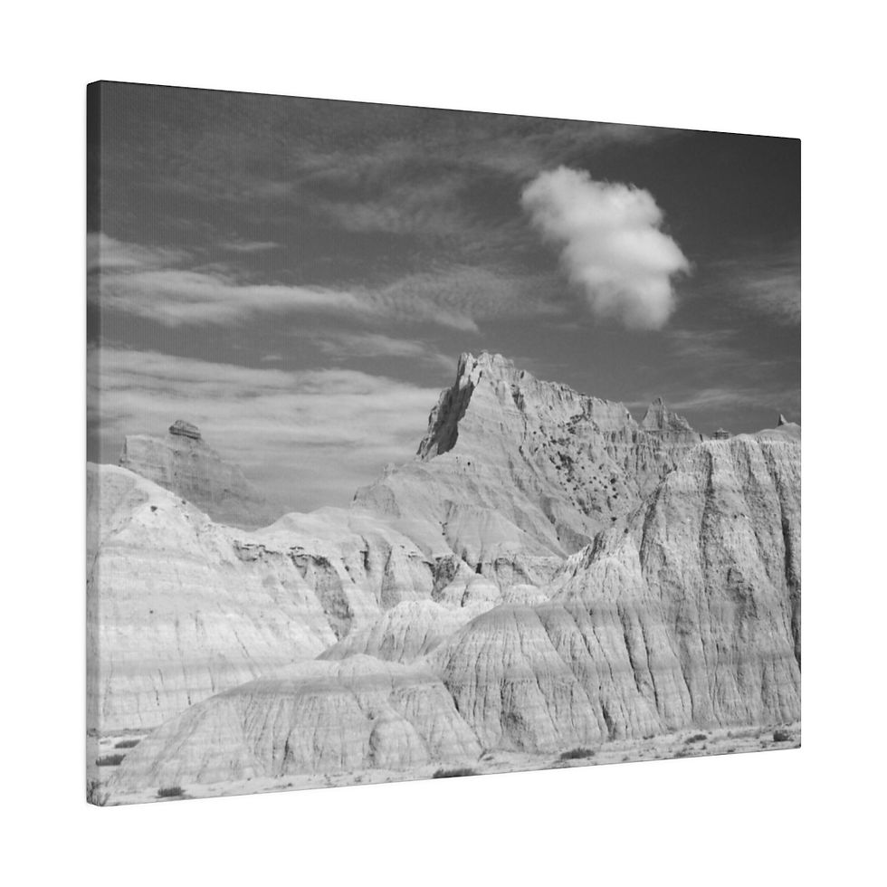 Black & White Jagged Peaks in the Badlands Matte Canvas