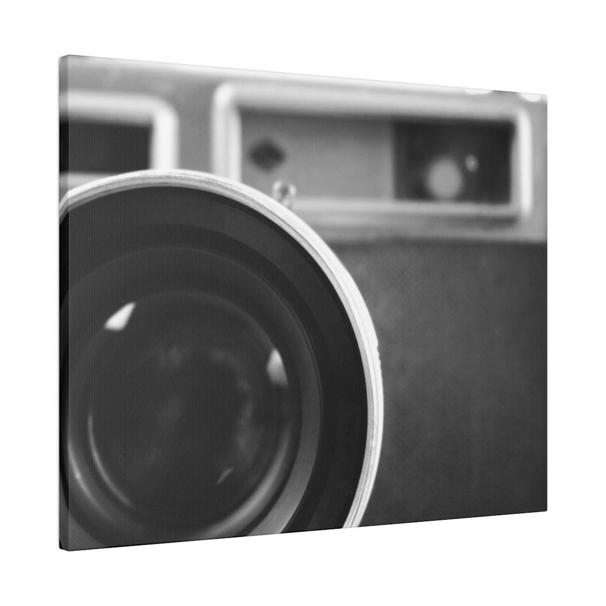 Black & White Vintage Film Camera Offset Close-Up Matte Canvas Stretched
