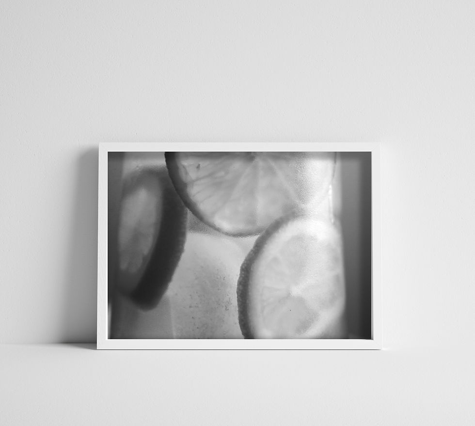 Black & White Glass Pitcher of Lemon Lime Ice Water Photography Print